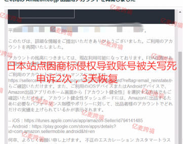日本站點因商(shāng)标侵權導緻賬号被關寫死